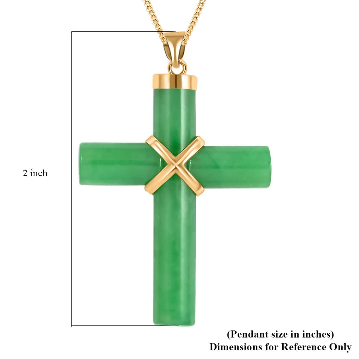 Green Jade Cross Pendant Necklace 18 Inches in 14K Yellow Gold Over Sterling Silver 38.00 ctw image number 5
