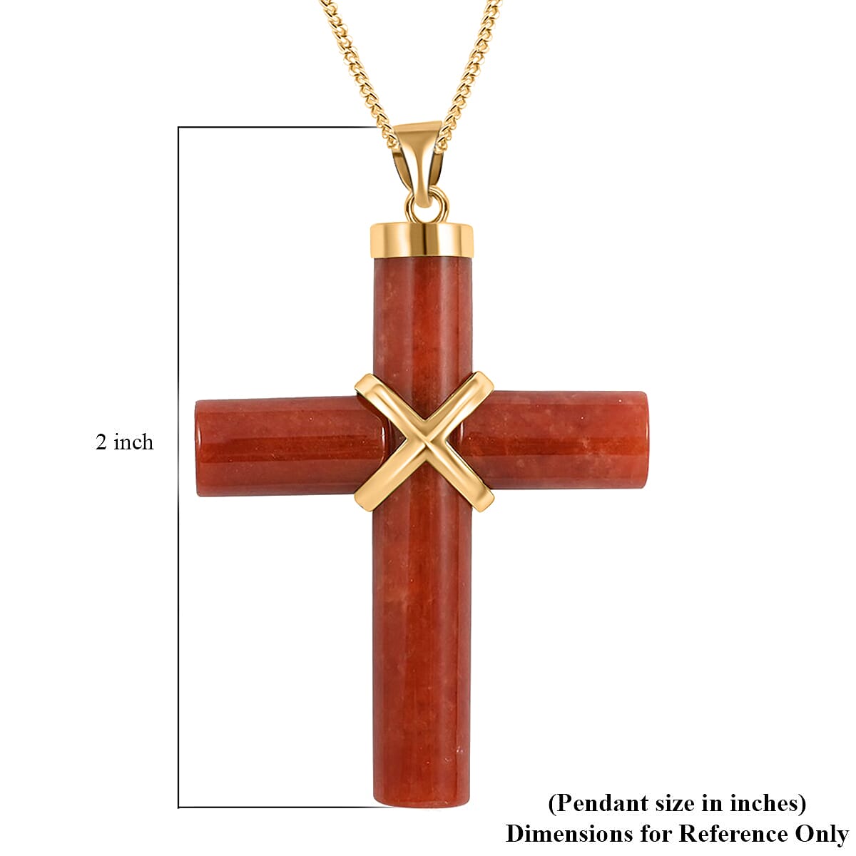 Red Jade (D) 38.00 ctw Cross Pendant Necklace, Jade Pendant Necklace, 14K Yellow Gold Over Sterling Silver Pendant Necklace, 18 Inch Pendant Necklace image number 5