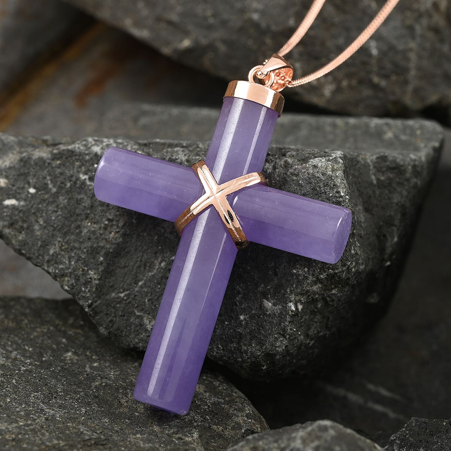 Christmas Cross Blue Jade (D) Pendant Necklace 18 Inches in 14K Yellow