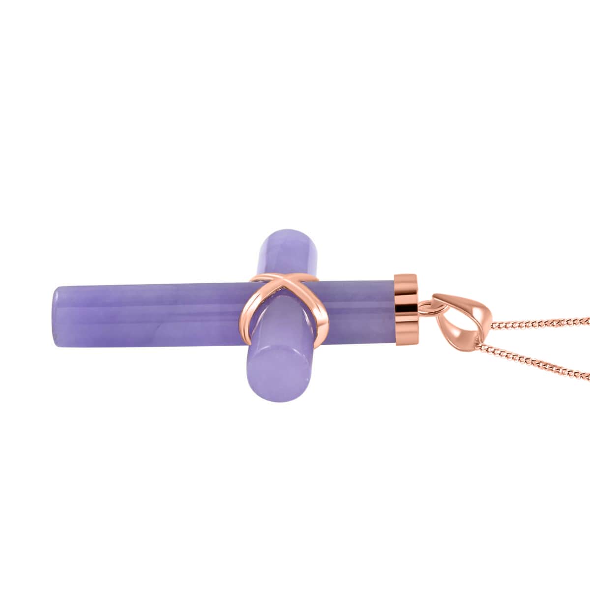 Purple Jade (D) 38.00 ctw Cross Pendant Necklace, Jade Pendant Necklace, 14K Rose Gold Over Sterling Silver Pendant Necklace, 18 Inch Pendant Necklace image number 3