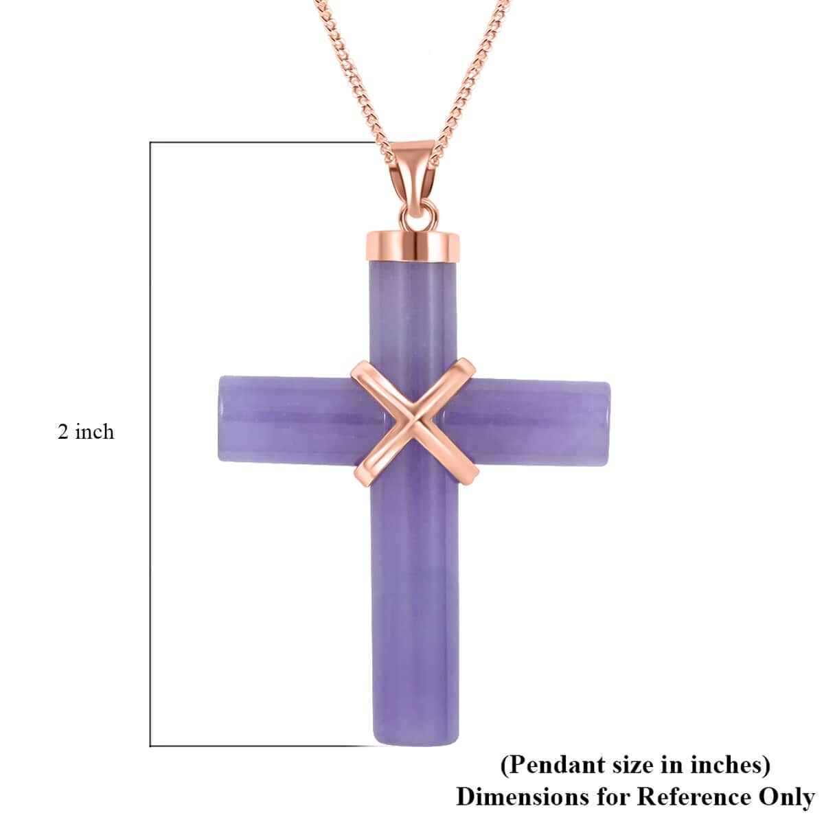 Purple Jade (D) 38.00 ctw Cross Pendant Necklace, Jade Pendant Necklace, 14K Rose Gold Over Sterling Silver Pendant Necklace, 18 Inch Pendant Necklace image number 5