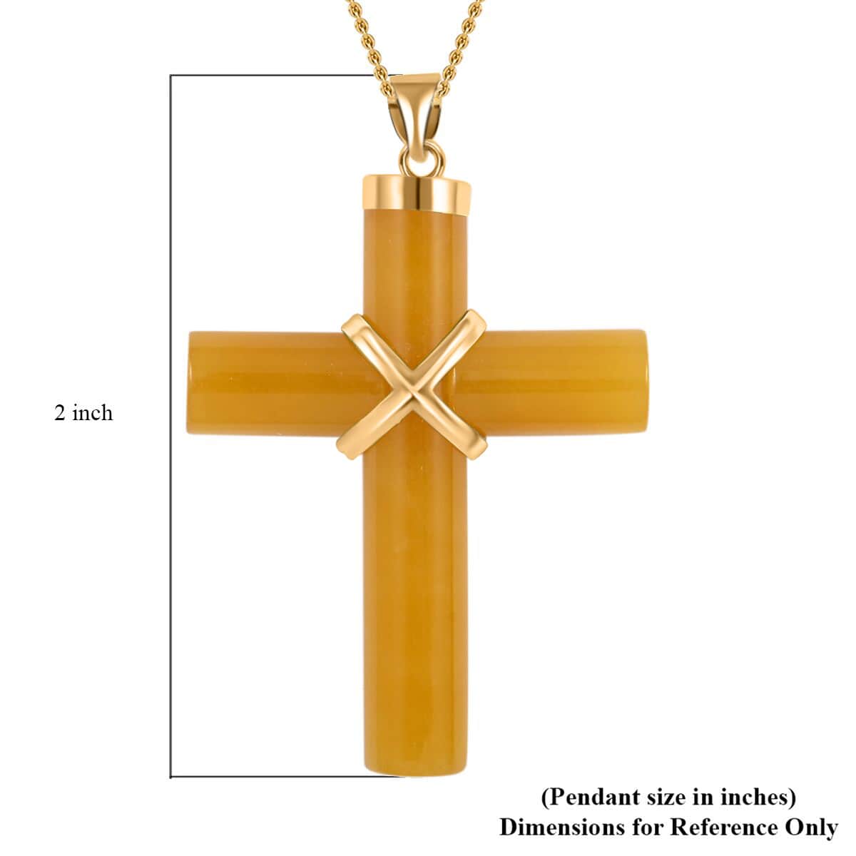 Honey Jade (D) Cross Pendant Necklace, Jade Pendant Necklace, 14K Yellow Gold Over Sterling Silver Pendant Necklace, 18 Inch Pendant Necklace 38.00 ctw image number 5