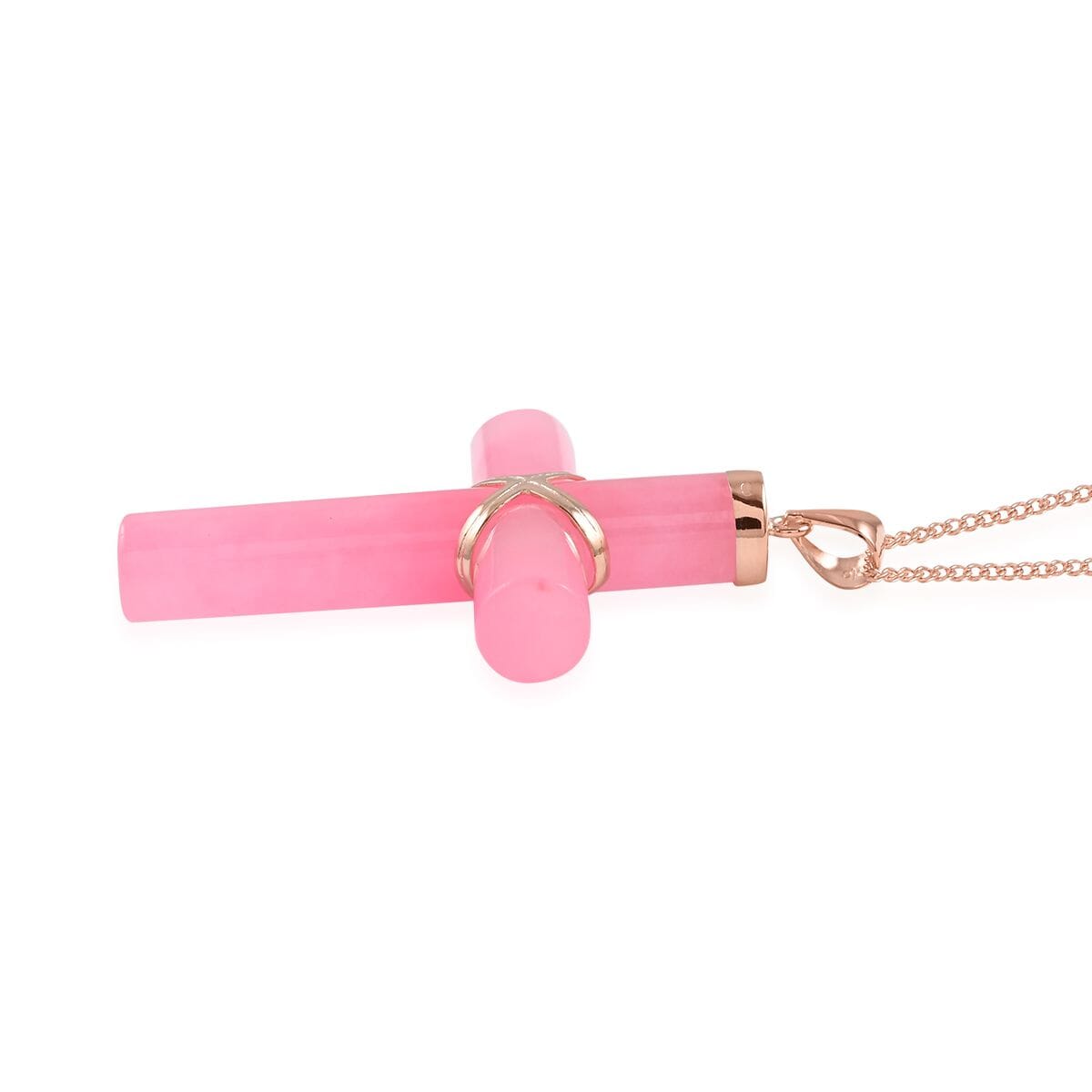 Pink Jade (D) 38.00 ctw Cross Pendant Necklace, Jade Pendant Necklace, 14K Rose Gold Over Sterling Silver Pendant Necklace, 18 Inch Pendant Necklace image number 3
