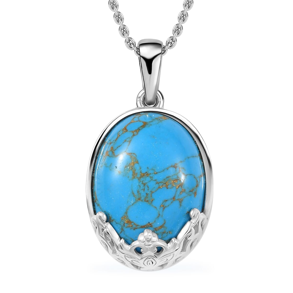 Karis Mojave Blue Turquoise 13.65 ctw Pendant in 18K YG Plated and Platinum Bond with Stainless Steel Necklace 20 Inches image number 0