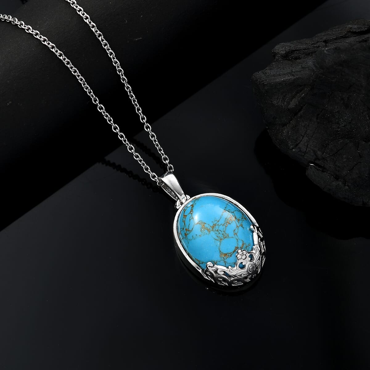 Karis Mojave Blue Turquoise 13.65 ctw Pendant in 18K YG Plated and Platinum Bond with Stainless Steel Necklace 20 Inches image number 1