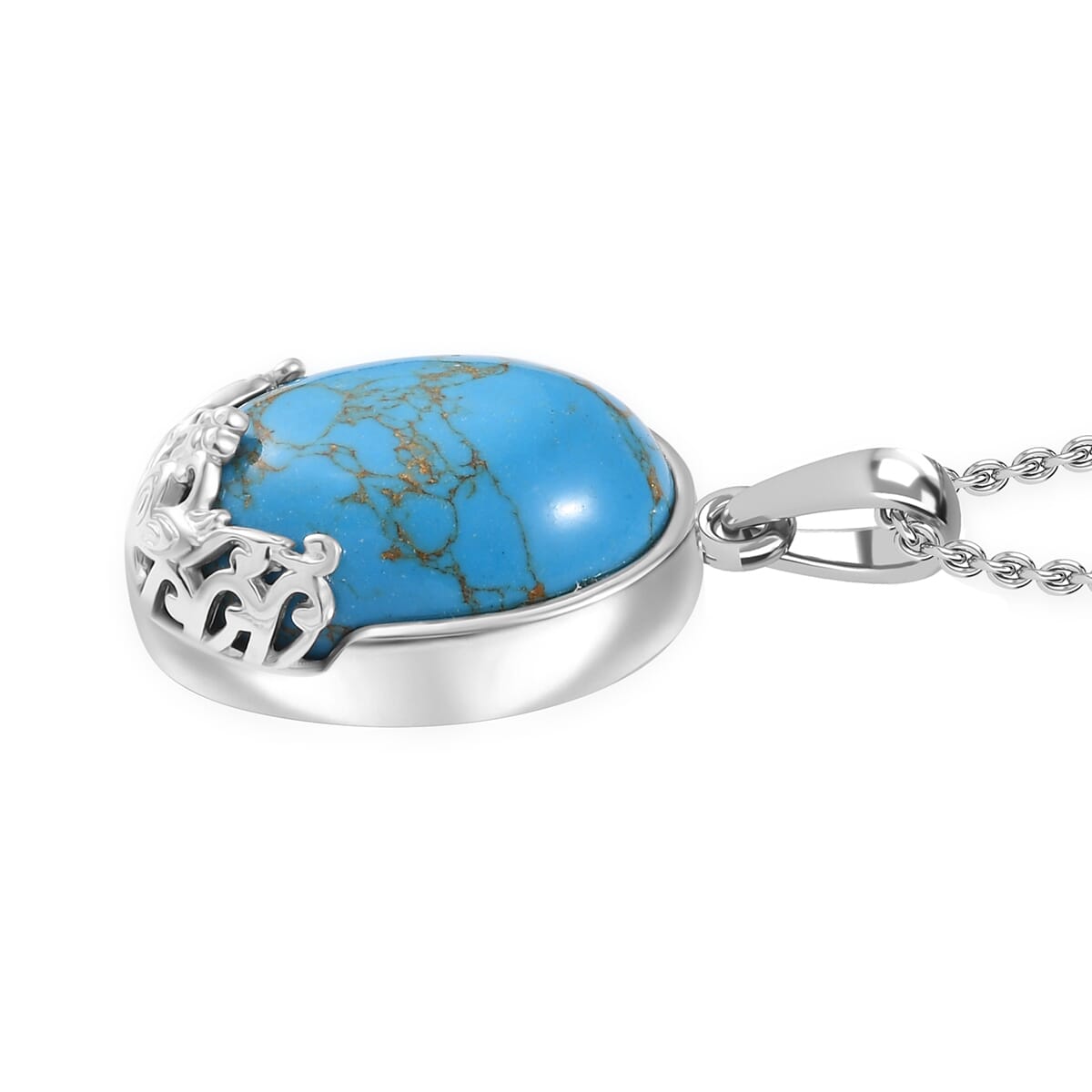 Karis Mojave Blue Turquoise 13.65 ctw Pendant in 18K YG Plated and Platinum Bond with Stainless Steel Necklace 20 Inches image number 3