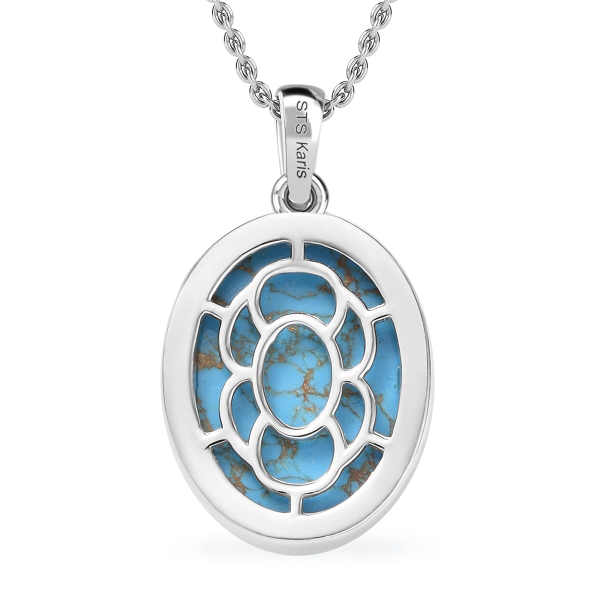 Karis Mojave Blue Turquoise 13.65 ctw Pendant in 18K YG Plated and Platinum Bond with Stainless Steel Necklace 20 Inches image number 4
