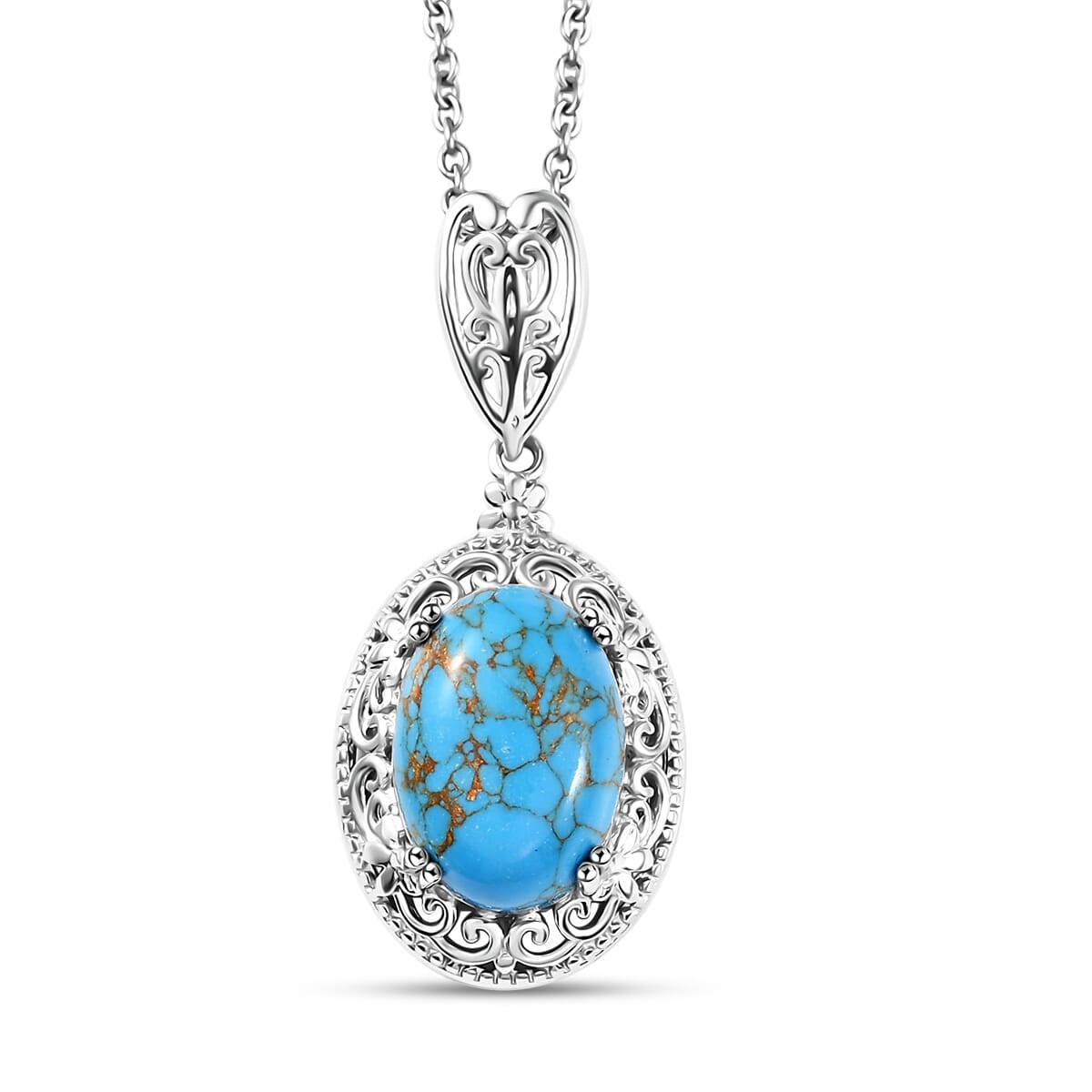 Karis Mojave Blue Turquoise 6.15 ctw Pendant in 18K YG Plated and Platinum Bond with Stainless Steel Necklace 20 Inches image number 0