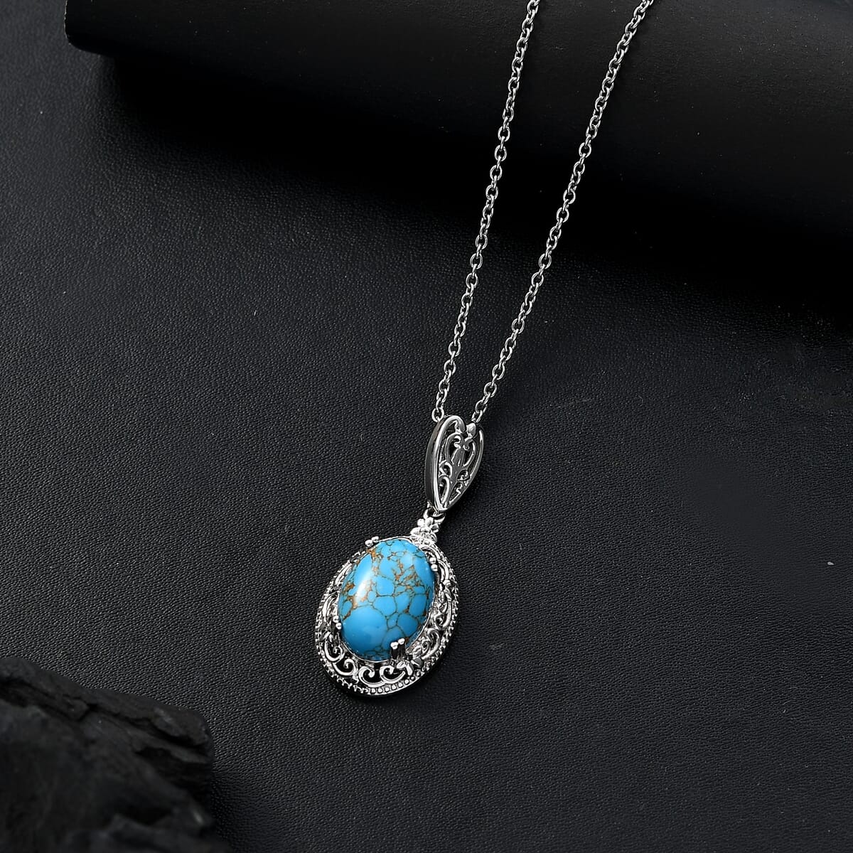 Karis Mojave Blue Turquoise 6.15 ctw Pendant in 18K YG Plated and Platinum Bond with Stainless Steel Necklace 20 Inches image number 1