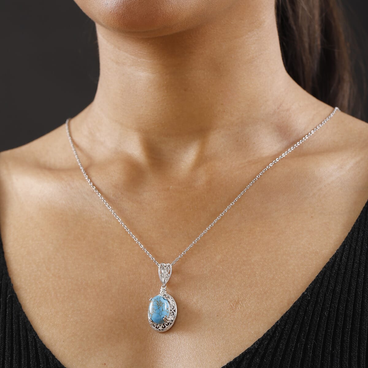 Karis Mojave Blue Turquoise 6.15 ctw Pendant in 18K YG Plated and Platinum Bond with Stainless Steel Necklace 20 Inches image number 2