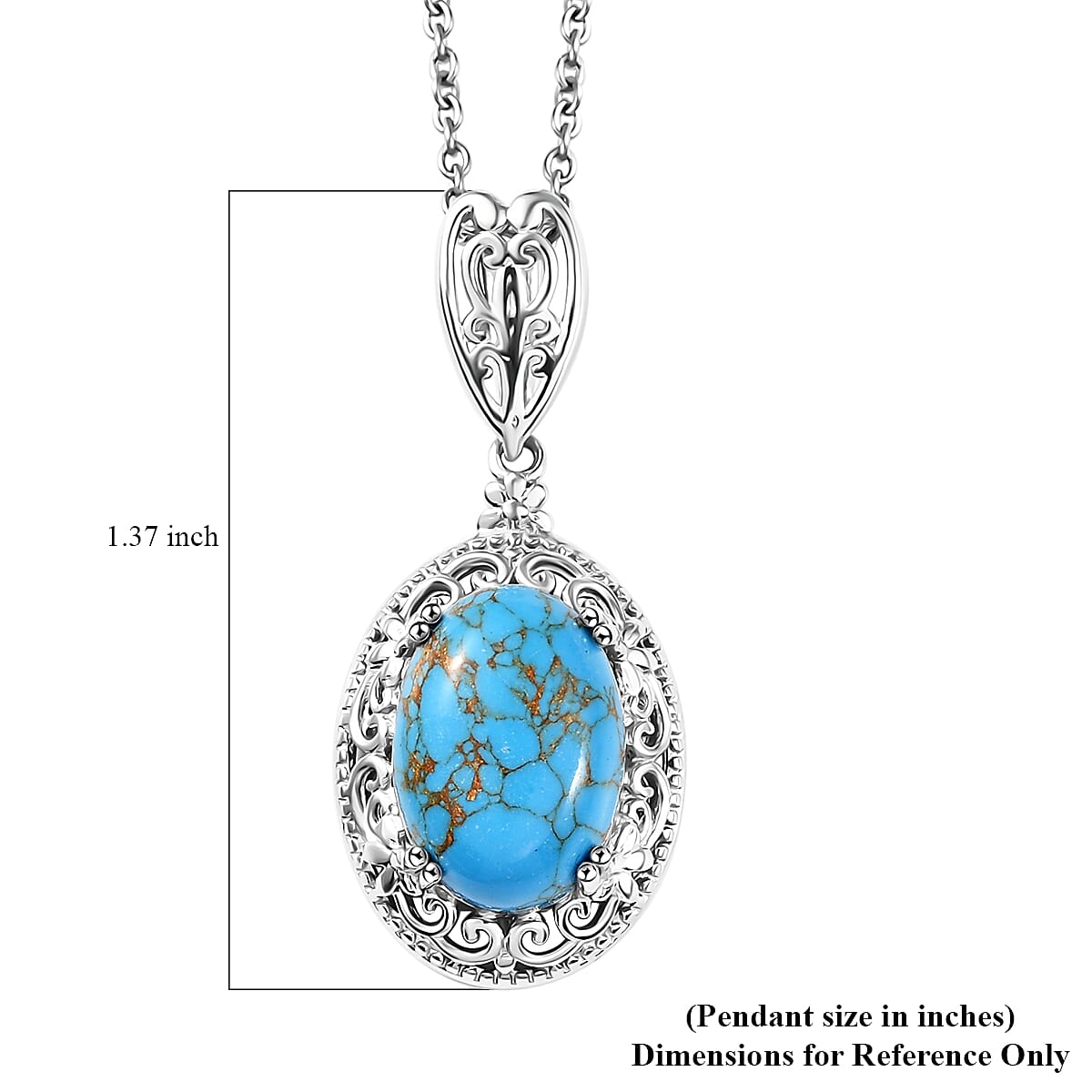 Karis Mojave Blue Turquoise 6.15 ctw Pendant in Platinum Bond with Stainless Steel Necklace 20 Inches