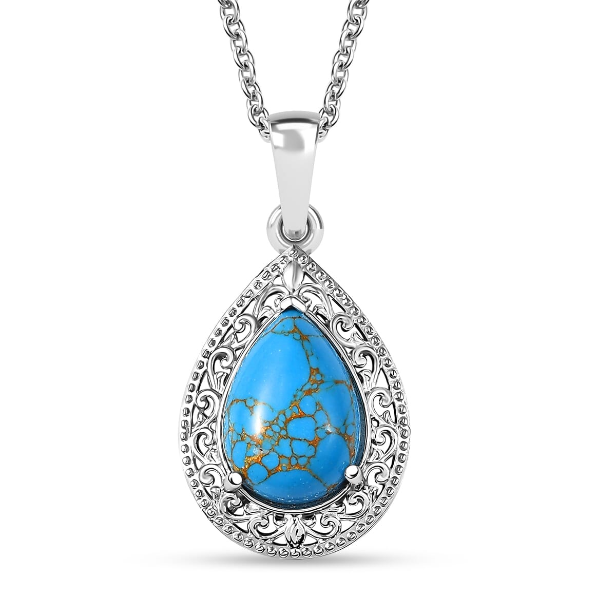 Karis Mojave Blue Turquoise 5.10 ctw Pendant in 18K YG Plated and Platinum Bond with Stainless Steel Necklace 20 Inches image number 0