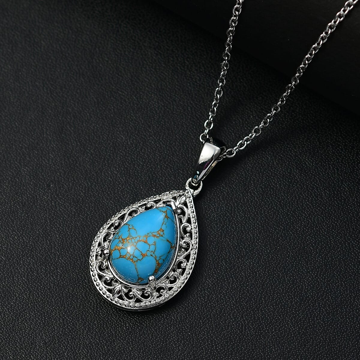 Karis Mojave Blue Turquoise 5.10 ctw Pendant in 18K YG Plated and Platinum Bond with Stainless Steel Necklace 20 Inches image number 1