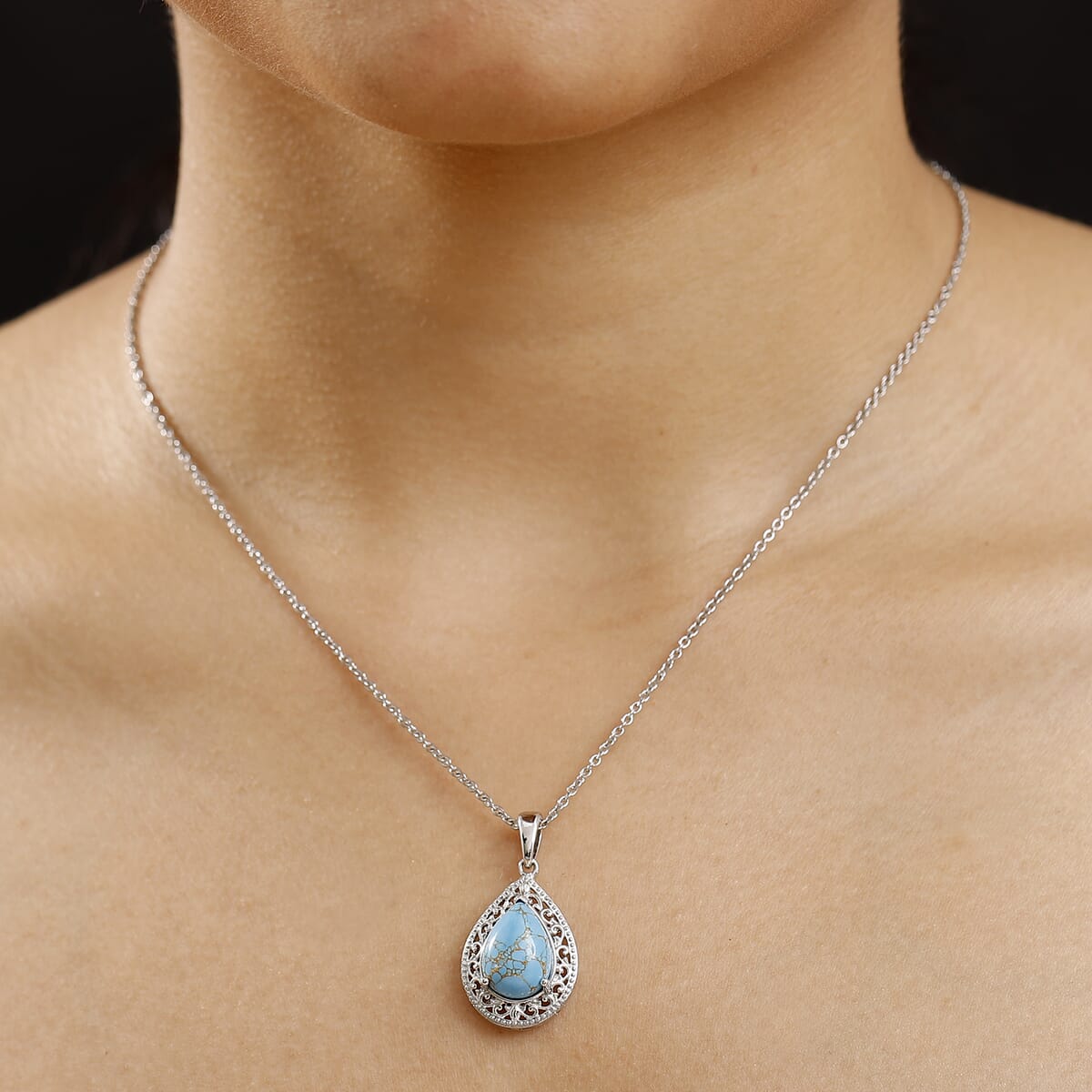 Karis Mojave Blue Turquoise 5.10 ctw Pendant in 18K YG Plated and Platinum Bond with Stainless Steel Necklace 20 Inches image number 2