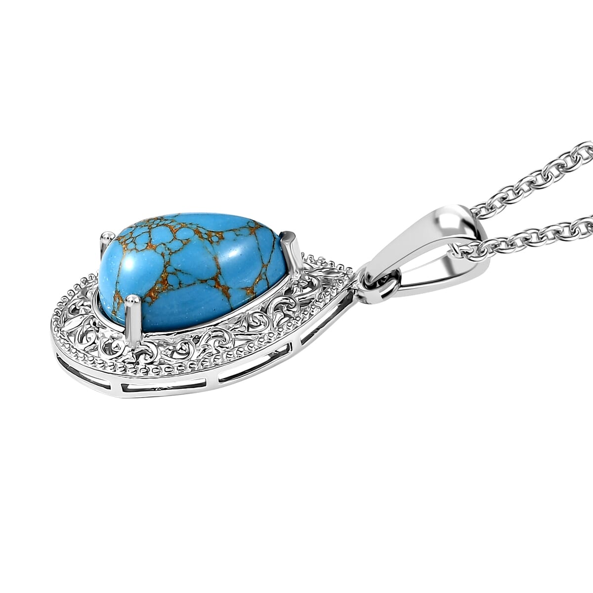 Karis Mojave Blue Turquoise 5.10 ctw Pendant in 18K YG Plated and Platinum Bond with Stainless Steel Necklace 20 Inches image number 3