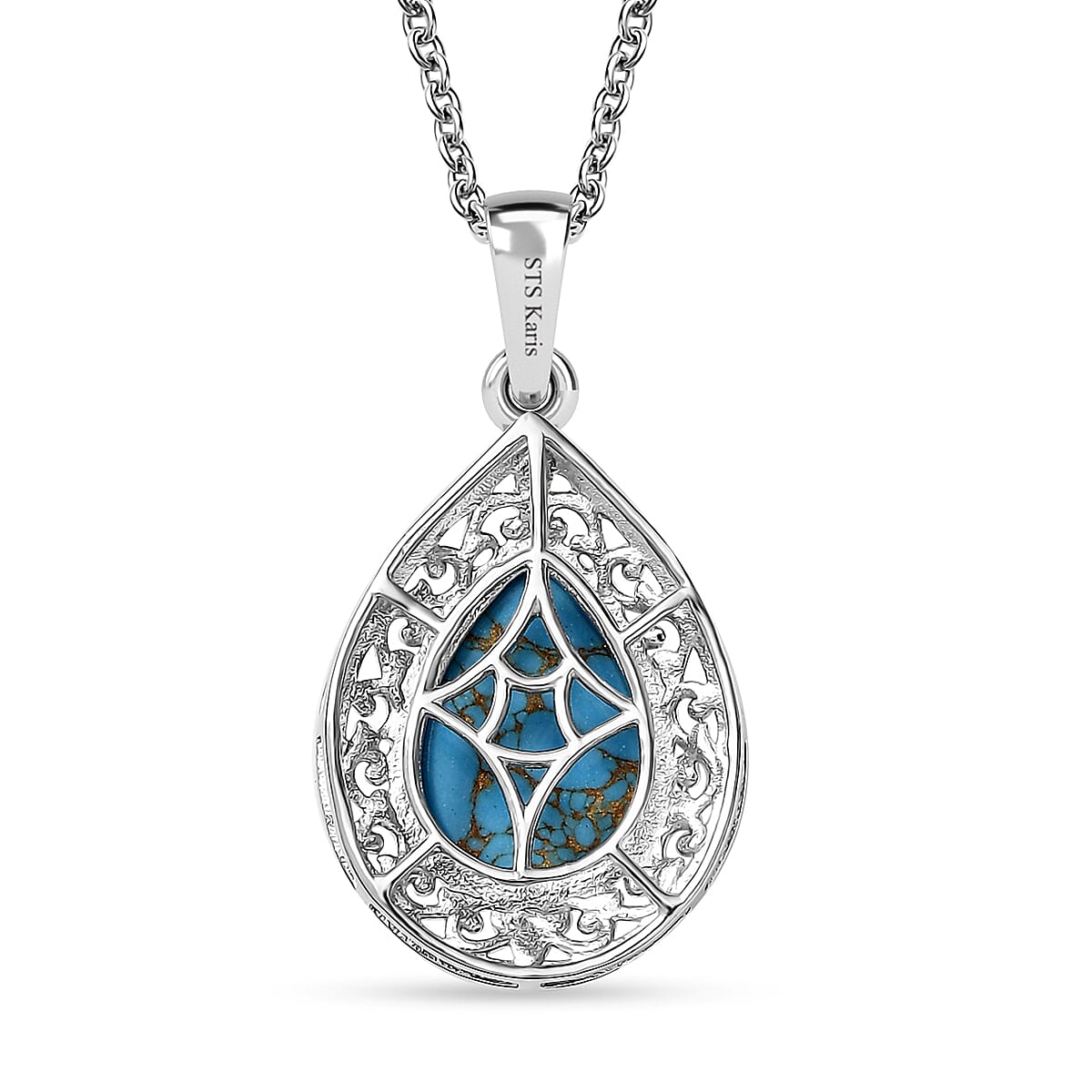 Karis Mojave Blue Turquoise 5.10 ctw Pendant in 18K YG Plated and Platinum Bond with Stainless Steel Necklace 20 Inches