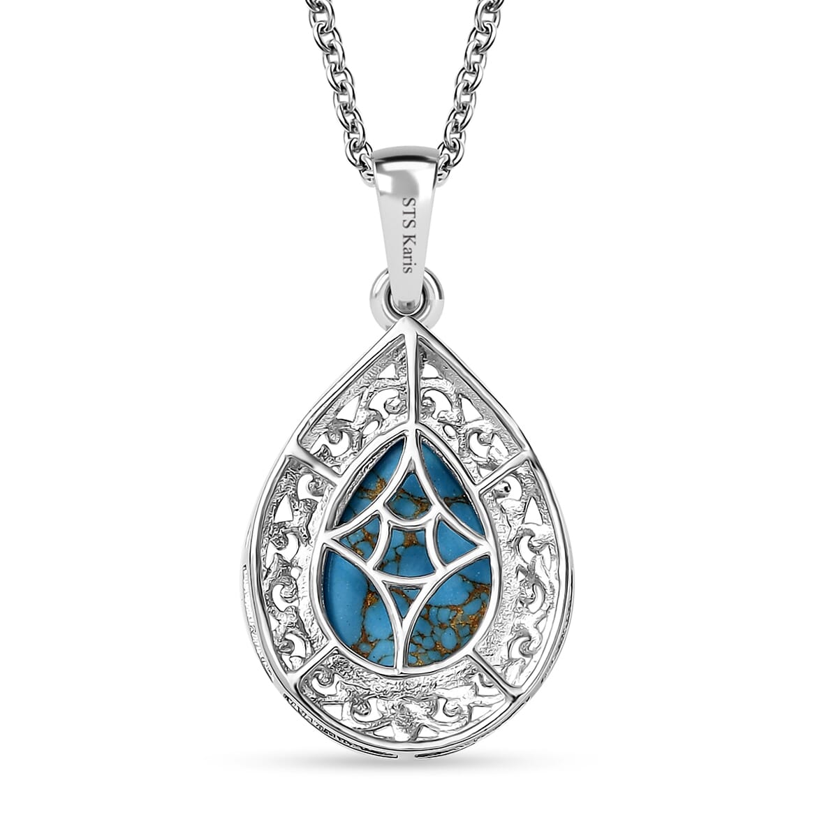 Karis Mojave Blue Turquoise 5.10 ctw Pendant in 18K YG Plated and Platinum Bond with Stainless Steel Necklace 20 Inches image number 4