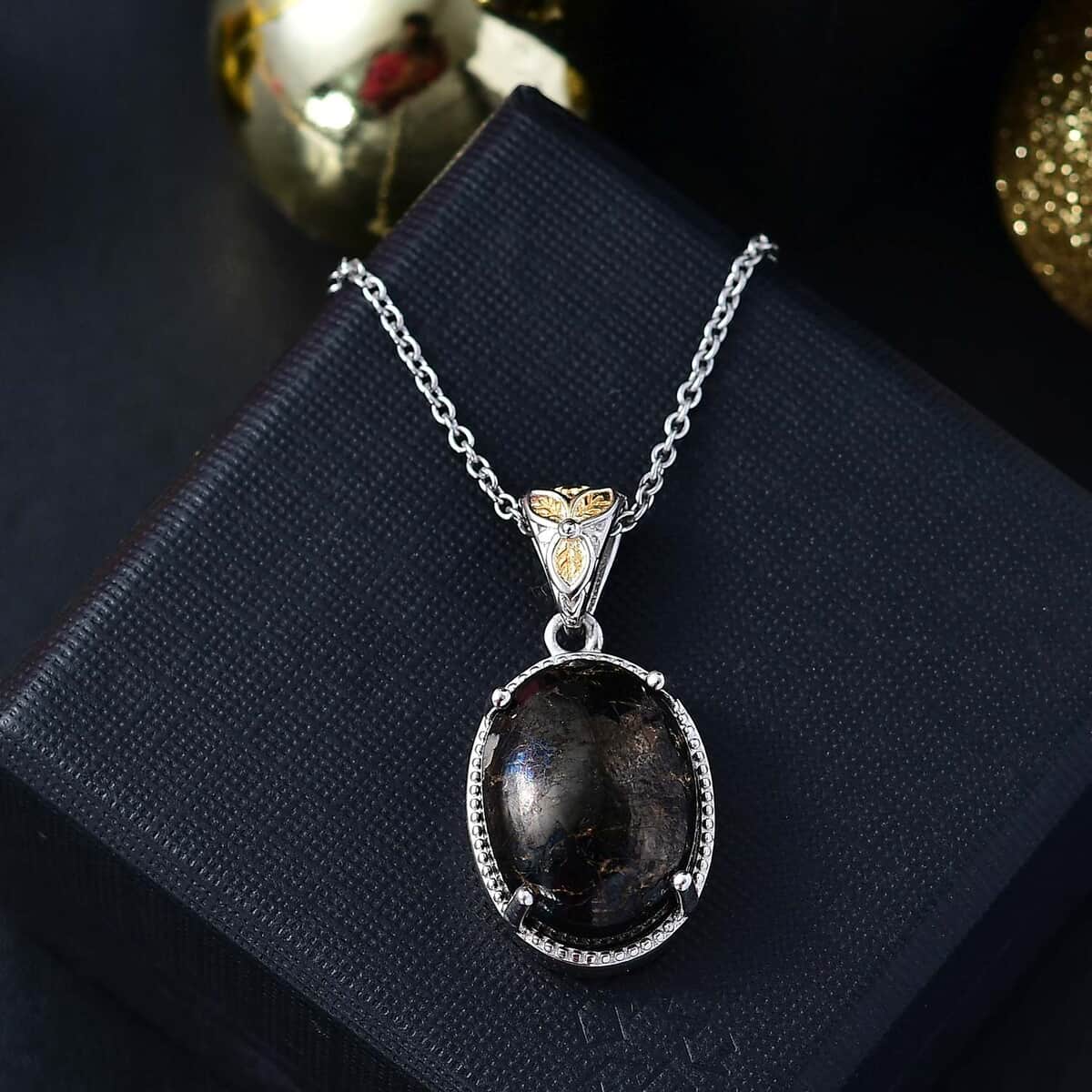 Matrix Silver Shungite 8.35 ctw Pendant in 14K YG and Platinum Over Copper with Magnet and Stainless Steel Necklace 20 Inches image number 1