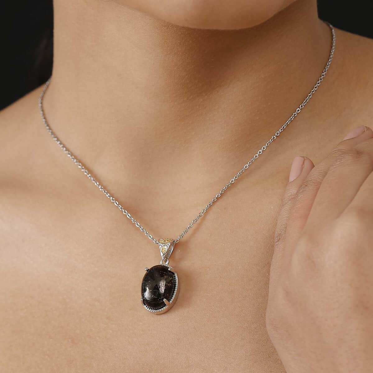 Matrix Silver Shungite 8.35 ctw Pendant in 14K YG and Platinum Over Copper with Magnet and Stainless Steel Necklace 20 Inches image number 2