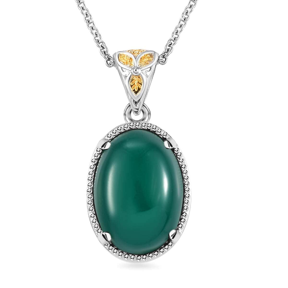 Green Onyx 10.00 ctw Pendant in 14K YG and Platinum Over Copper with Magnet and Stainless Steel Necklace 20 Inches image number 0