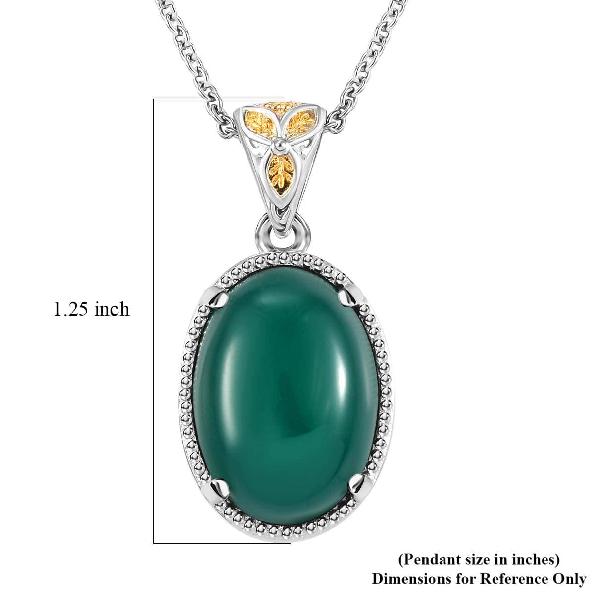 Green Onyx 10.00 ctw Pendant in 14K YG and Platinum Over Copper with Magnet and Stainless Steel Necklace 20 Inches image number 5