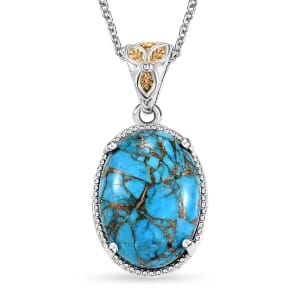 Chestnut Brine Turquoise 12.75 ctw Pendant in 14K YG and Platinum Over Copper with Magnet and Stainless Steel Necklace 20 Inches