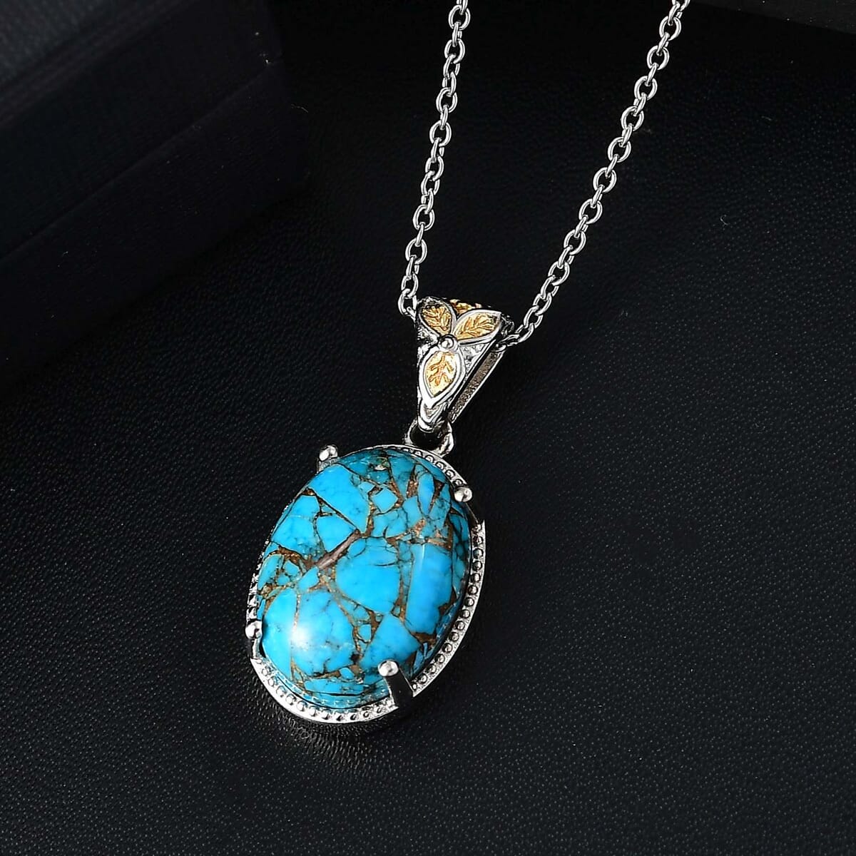 Chestnut Brine Turquoise 12.75 ctw Pendant in 14K YG and Platinum Over Copper with Magnet and Stainless Steel Necklace 20 Inches image number 1