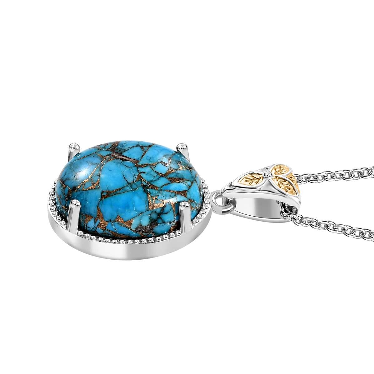 Chestnut Brine Turquoise 12.75 ctw Pendant in 14K YG and Platinum Over Copper with Magnet and Stainless Steel Necklace 20 Inches image number 3