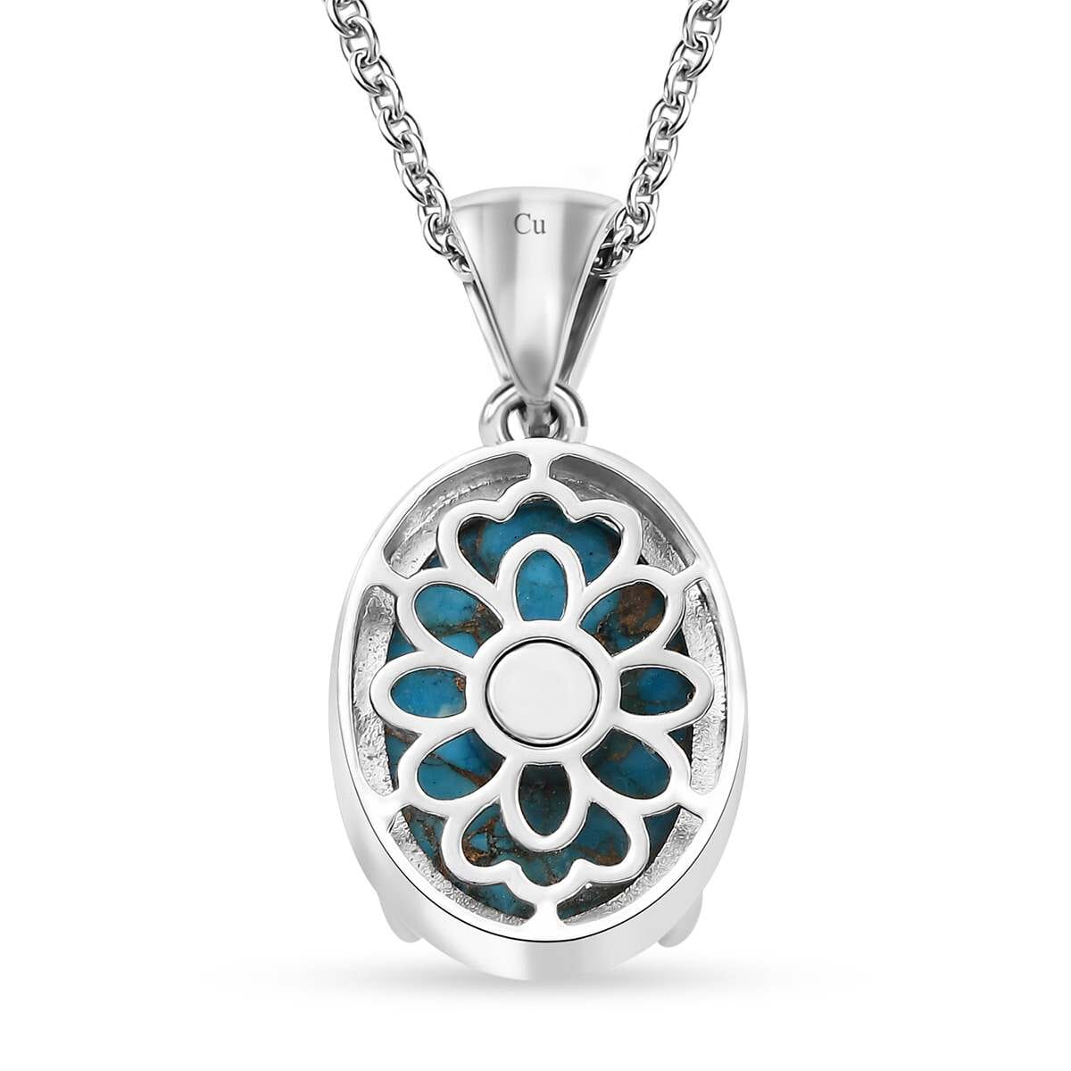Chestnut Brine Turquoise 12.75 ctw Pendant in 14K YG and Platinum Over Copper with Magnet and Stainless Steel Necklace 20 Inches image number 4