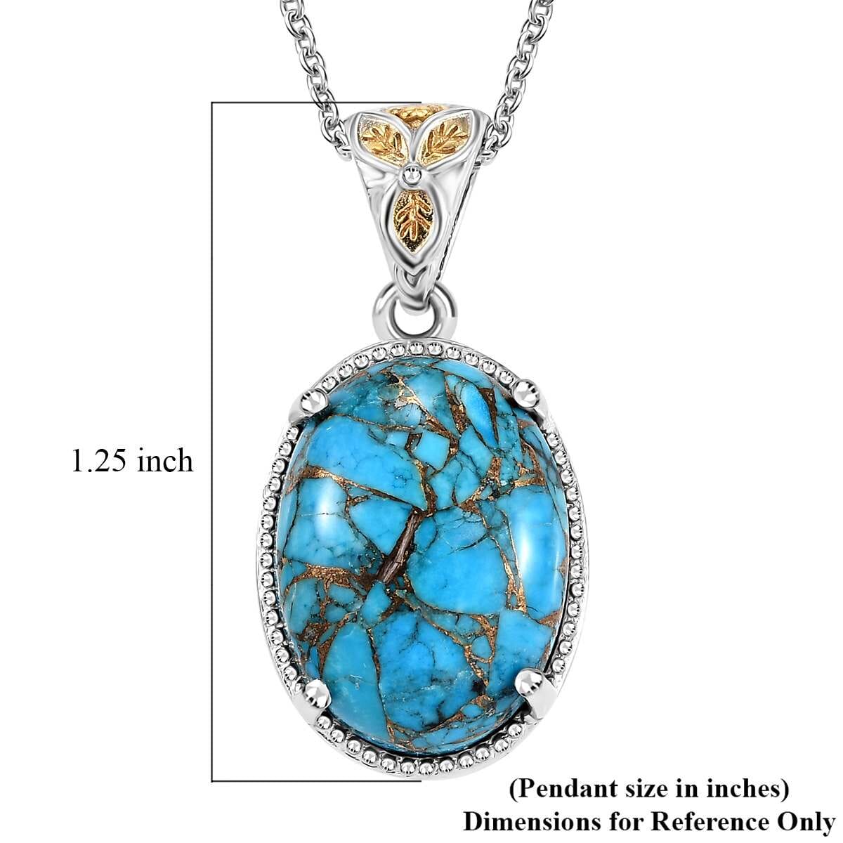 Chestnut Brine Turquoise 12.75 ctw Pendant in 14K YG and Platinum Over Copper with Magnet and Stainless Steel Necklace 20 Inches image number 5