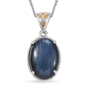 Malagasy Labradorite 17.65 ctw Pendant in 14K YG and Platinum Over Copper with Magnet and Stainless Steel Necklace 20 Inches