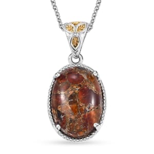 Fire Opal Matrix 9.80 ctw Pendant in 14K YG and Platinum Over Copper with Magnet and Stainless Steel Necklace 20 Inches