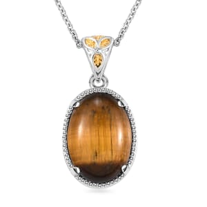 Tigers Eye 13.00 ctw Pendant in 14K YG and Platinum Over Copper with Magnet and Stainless Steel Necklace 20 Inches