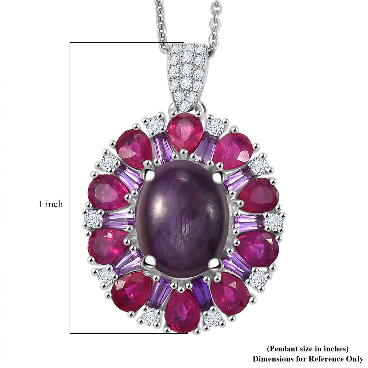 Doorbuster Indian Star Ruby and Multi Gemstone 8.25 ctw Starlight Pendant Necklace in Rhodium Over Sterling Silver 20 Inches image number 5