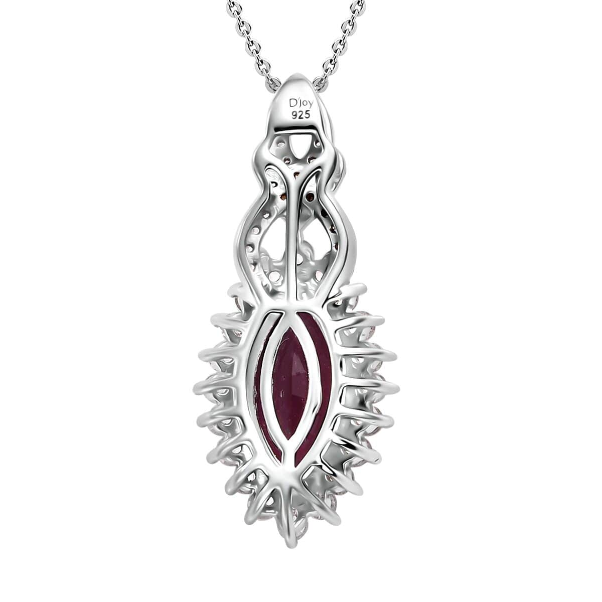 Doorbuster AAA Niassa Ruby (FF) and White Zircon 5.10 ctw Scarlet Flame Pendant Necklace in Rhodium Over Sterling Silver 20 Inches image number 4