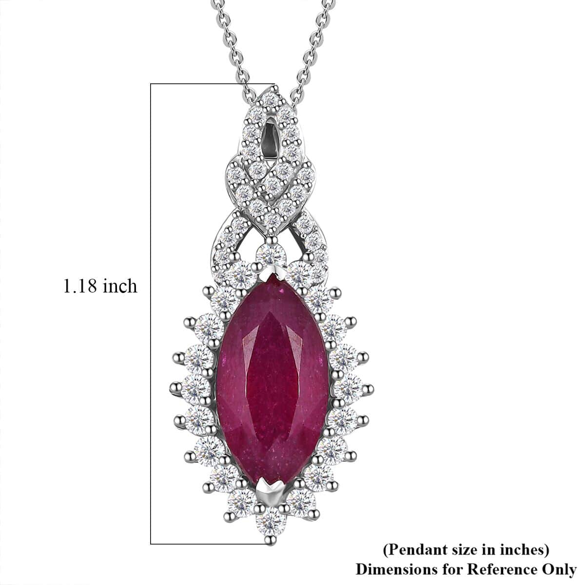 Doorbuster AAA Niassa Ruby (FF) and White Zircon 5.10 ctw Scarlet Flame Pendant Necklace in Rhodium Over Sterling Silver 20 Inches image number 5