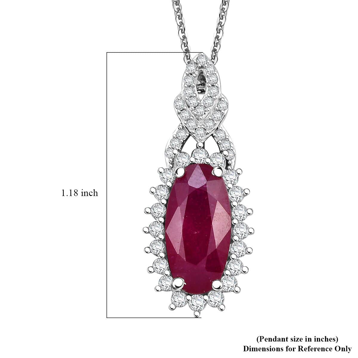 Doorbuster AAA Niassa Ruby (FF) and White Zircon 5.90 ctw Scarlet Flame Pendant Necklace in Rhodium Over Sterling Silver 20 Inches image number 6