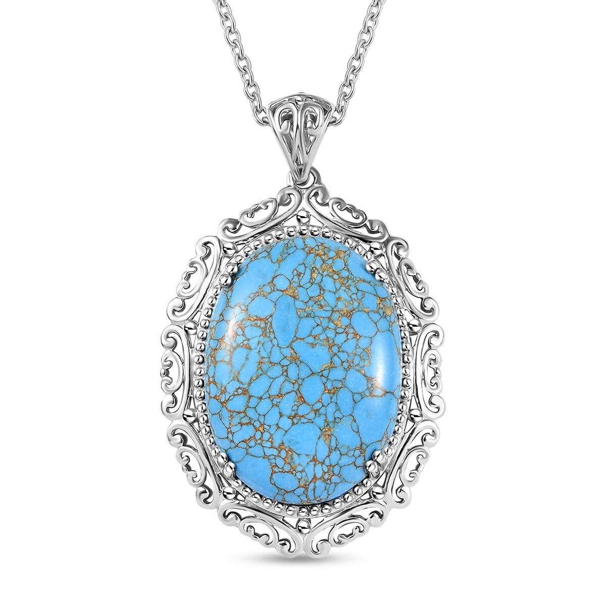Karis Mojave Blue Turquoise 28.80 ctw Pendant in 18K YG Plated and Platinum Bond with Stainless Steel Necklace 20 Inches image number 0