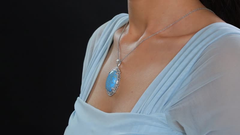 Karis Mojave Blue Turquoise 28.80 ctw Pendant in Platinum Bond with Stainless Steel Necklace 20 Inches