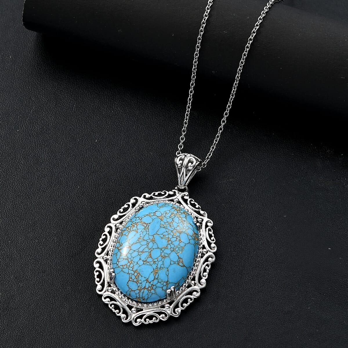 Karis Mojave Blue Turquoise 28.80 ctw Pendant in 18K YG Plated and Platinum Bond with Stainless Steel Necklace 20 Inches image number 1