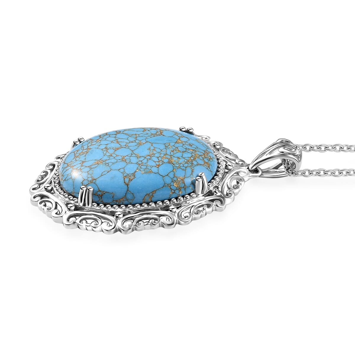 Karis Mojave Blue Turquoise 28.80 ctw Pendant in 18K YG Plated and Platinum Bond with Stainless Steel Necklace 20 Inches image number 3