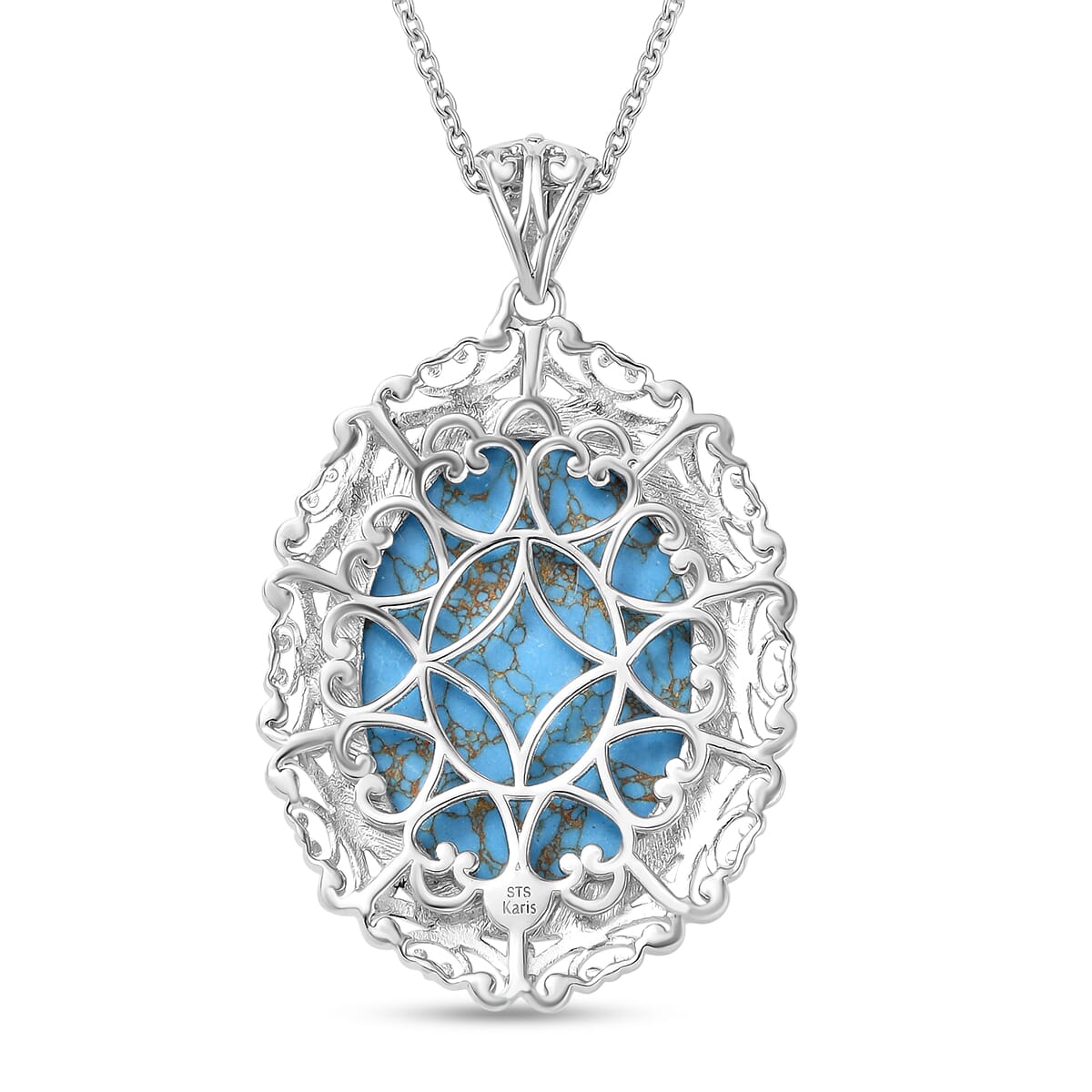 Karis Mojave Blue Turquoise 28.80 ctw Pendant in 18K YG Plated and Platinum Bond with Stainless Steel Necklace 20 Inches image number 4