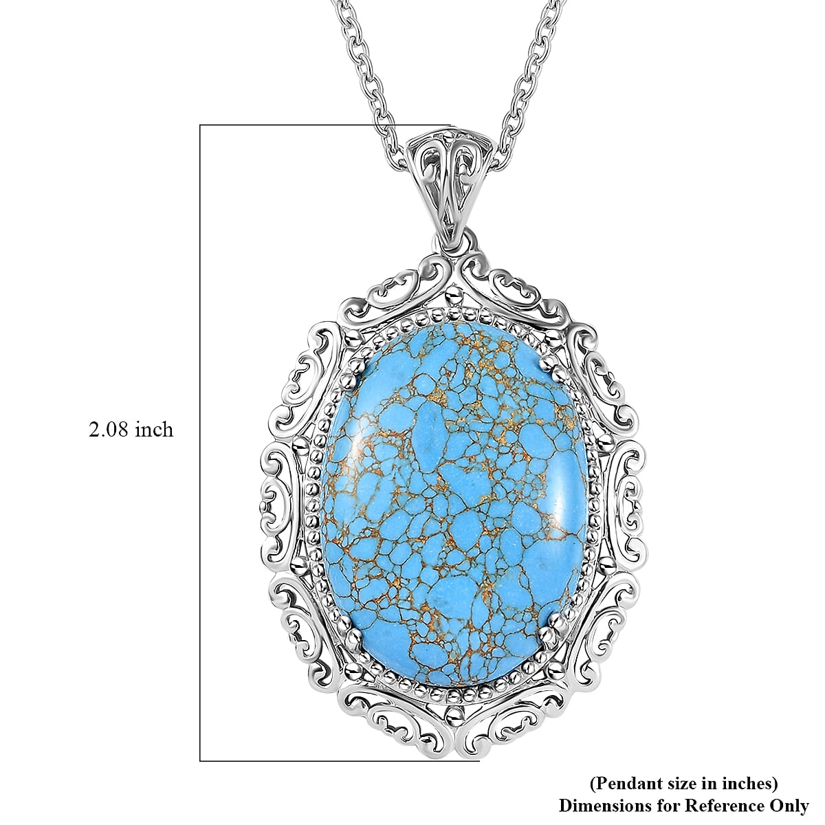 Karis Mojave Blue Turquoise 28.80 ctw Pendant in Platinum Bond with Stainless Steel Necklace 20 Inches