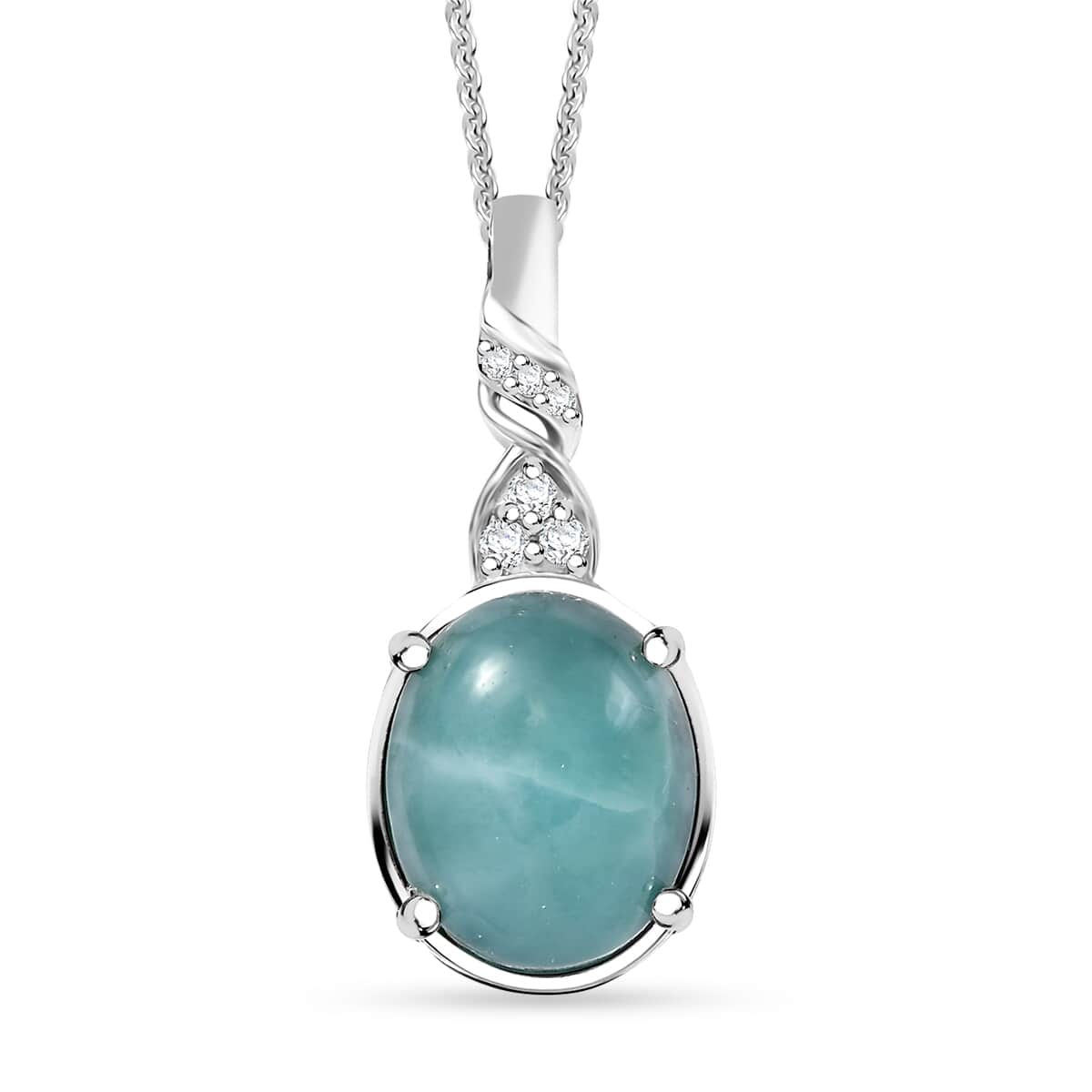 Natural Green Larimar and Moissanite 5.50 ctw Ocean Wave Pendant Necklace in Rhodium Over Sterling Silver 20 Inches image number 0