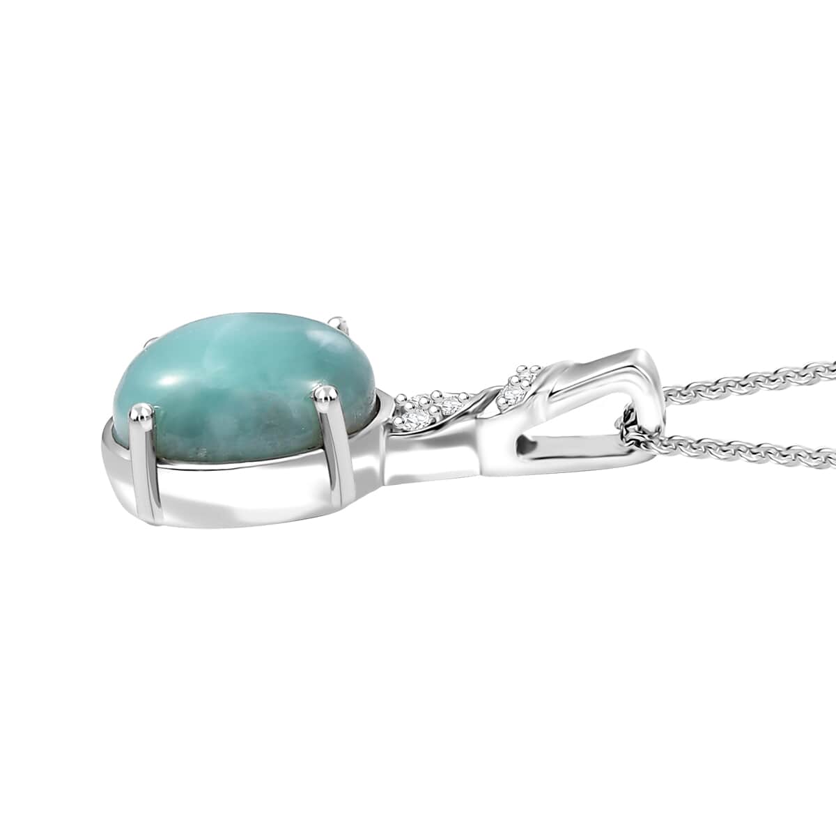 Natural Green Larimar and Moissanite 5.50 ctw Ocean Wave Pendant Necklace in Rhodium Over Sterling Silver 20 Inches image number 3