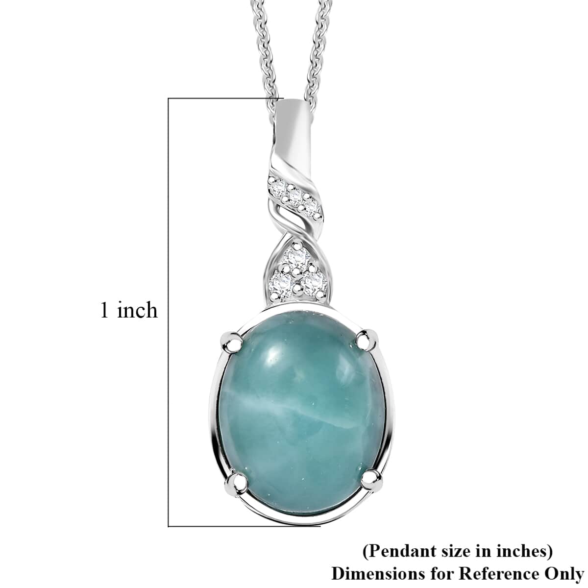 Natural Green Larimar and Moissanite 5.50 ctw Ocean Wave Pendant Necklace in Rhodium Over Sterling Silver 20 Inches image number 6