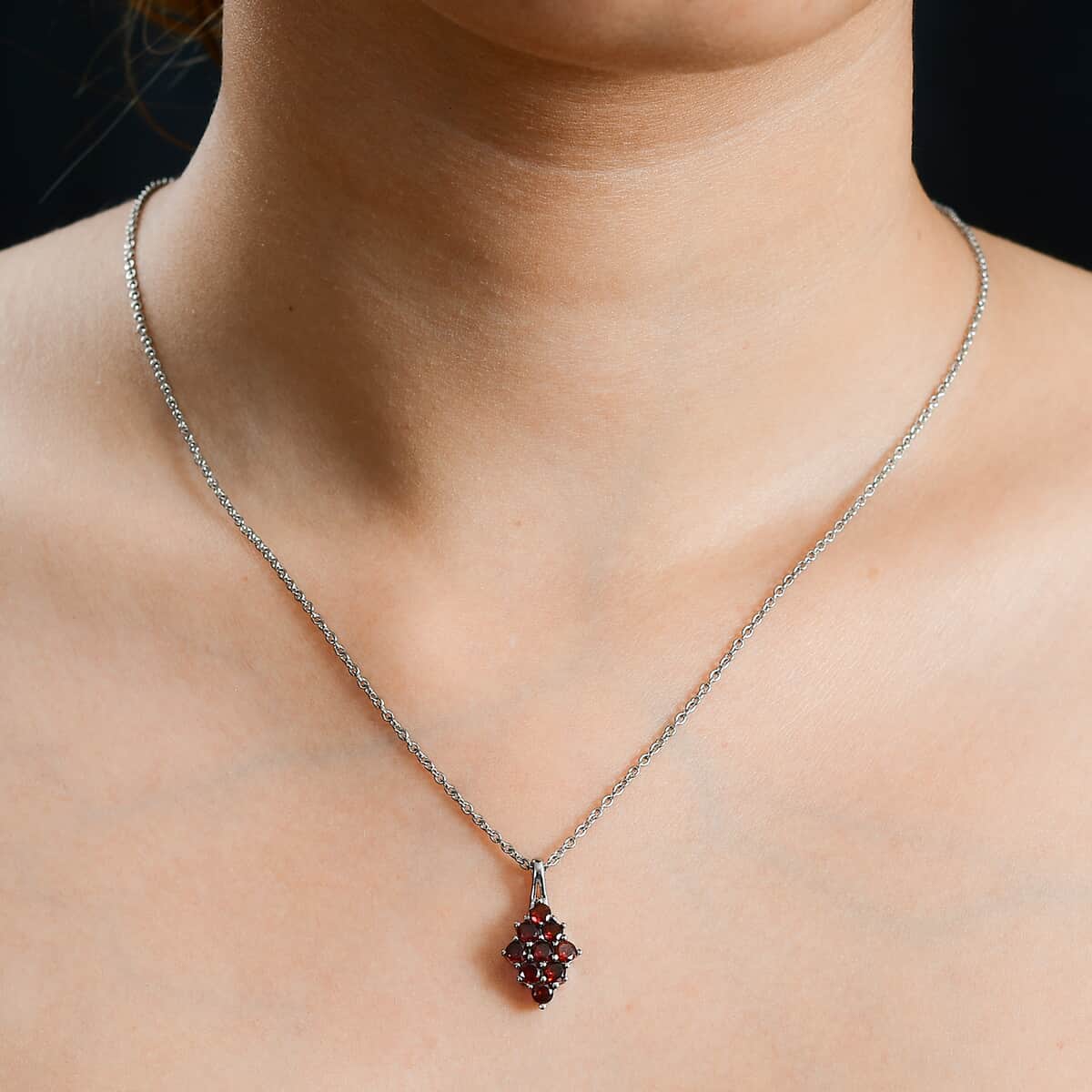 Mozambique Garnet 1.35 ctw Pendant Necklace 20 Inches in Stainless Steel image number 2