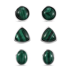 Karis African Malachite 15.75 ctw Set of 3 Solitaire Stud Earrings in Platinum Bond