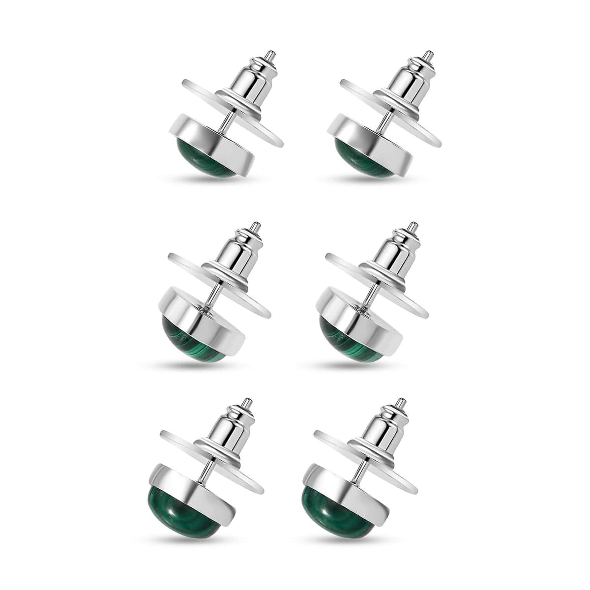 Karis African Malachite 15.75 ctw Set of 3 Solitaire Stud Earrings in Platinum Bond image number 3