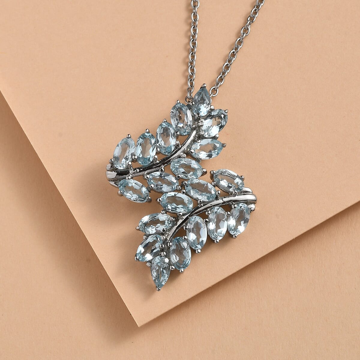 EverTrue Sky Blue Topaz 6.35 ctw Pendant Necklace 20 Inches in Stainless Steel image number 1